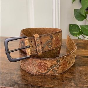 Tooled leather belt